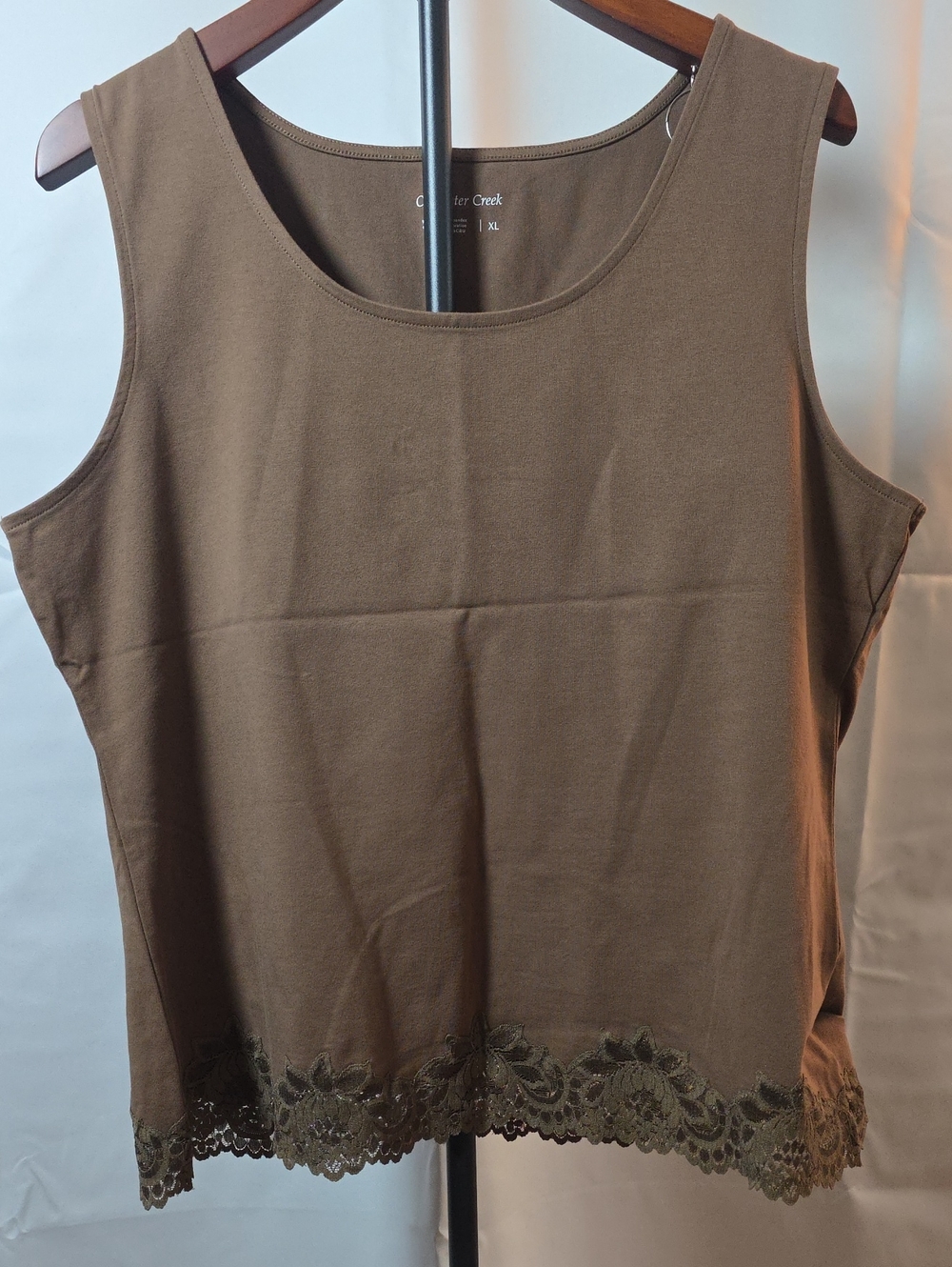 Coldwater Creek Brown Lace-Hem Sleeveless Top